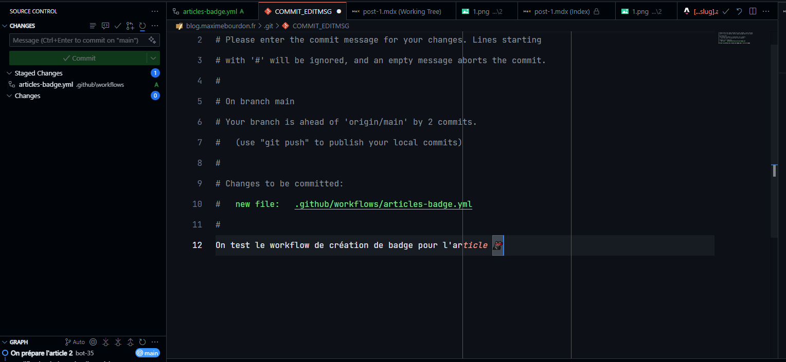 Je commit articles-badge.yml avec Source Control de Visual Studio Code